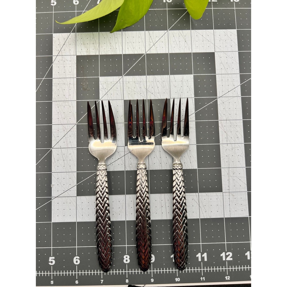 Ralph Lauren Equestrian Braid Salad Fork Stainless Woven Handle Set of 3 1991